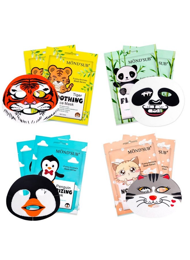 Mond'sub Animal Spa Mask Character Masks Sheet Penguin Panda Tiger Cat Nourishing & Moisturizing Effects For All Skin Types Birthday Party Gift For Her Girls Night Spa Night Beauty Gift (8Pack) - Image 1
