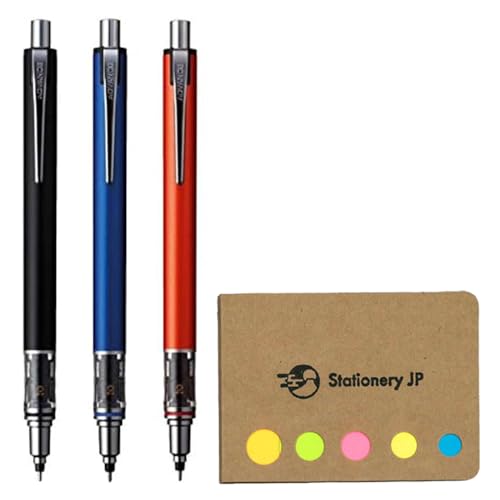 Stationery JP قلم رصاص ميكانيكي كورو توغا أدفانس أوتو ليد روتيشن 0.5 مم، لون الجسم (أسود/أحمر/بحري)، عبوة 3 قطع، مجموعة قيمة من الملاحظات اللاصقة - Image 1