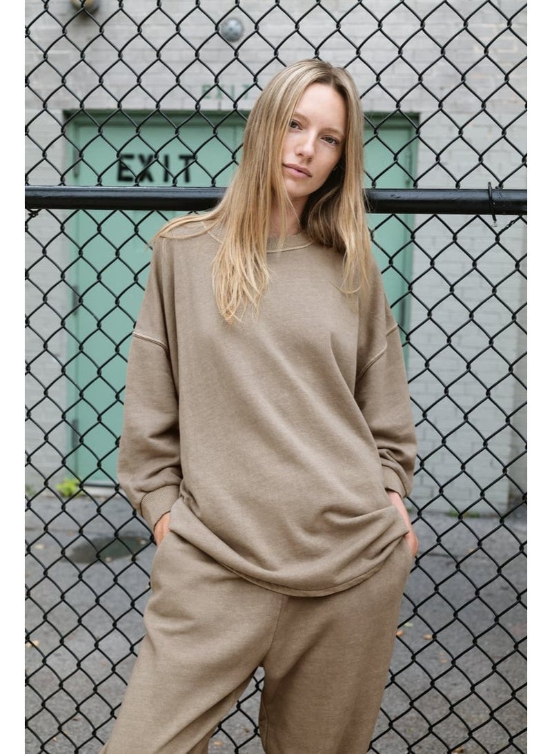 Zara Women's Oversized Drop Shoulder French Terry Sweatshirt – Cotton Blend Casual Comfort Fit Pullover - Image 1