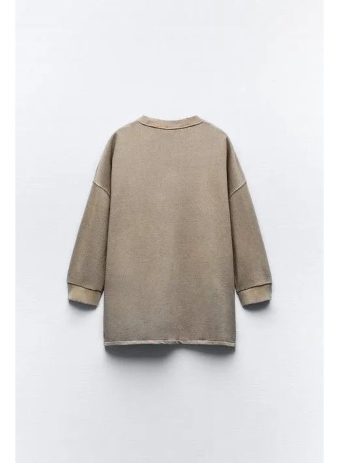 Zara Women's Oversized Drop Shoulder French Terry Sweatshirt – Cotton Blend Casual Comfort Fit Pullover - Image 4