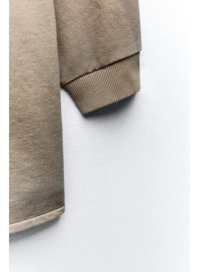 Zara Women's Oversized Drop Shoulder French Terry Sweatshirt – Cotton Blend Casual Comfort Fit Pullover - Image 3