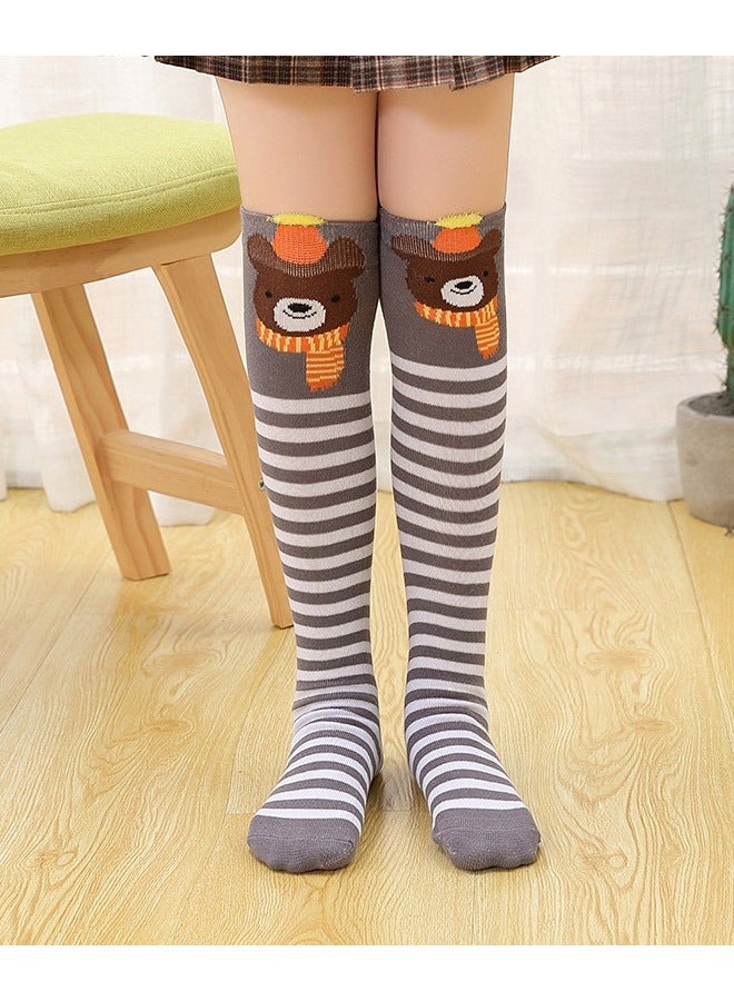 Girls Knee High Socks, 6 Colors Cartoon Animal Designs, Cat Bear Fox Over Calf Socks, Cotton Tube Socks for Kids Ages 2-12 - Image 5