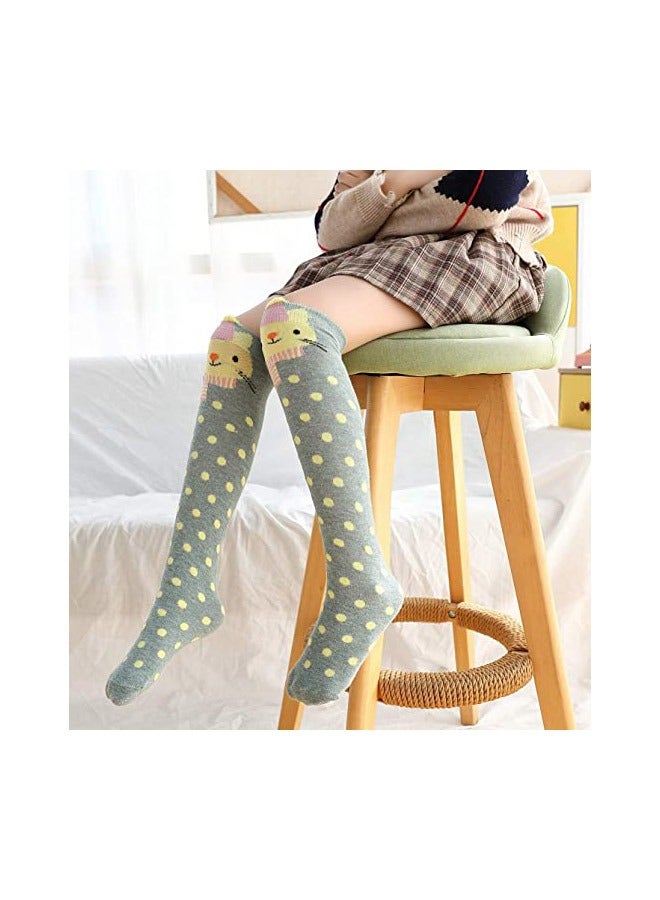 Girls Knee High Socks, 6 Colors Cartoon Animal Designs, Cat Bear Fox Over Calf Socks, Cotton Tube Socks for Kids Ages 2-12 - Image 4