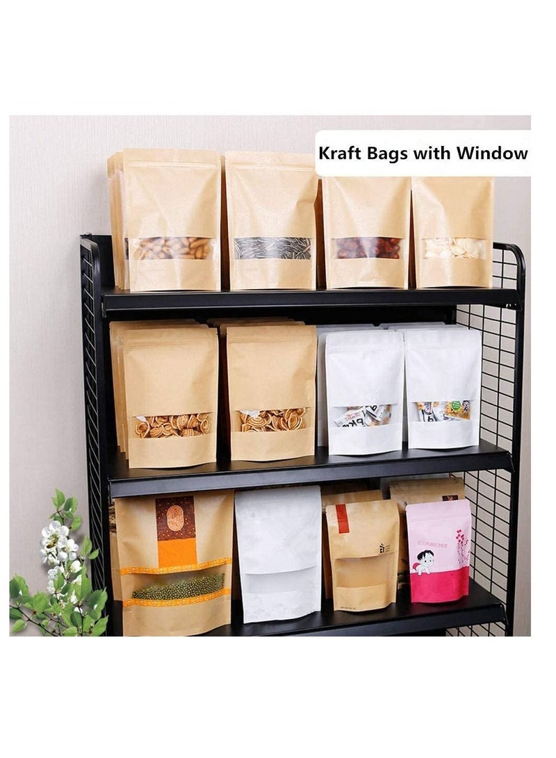 Generic 50 Pcs Self Sealing Sealable Packaging Paper Bags 9*14cm Waterproof Transparent Window Brown Stand Up Zipper Pouches Can Reusable for Food Tea Coffee bags Beans Nuts Seeds Dried Fruits Pouch  - Image 5