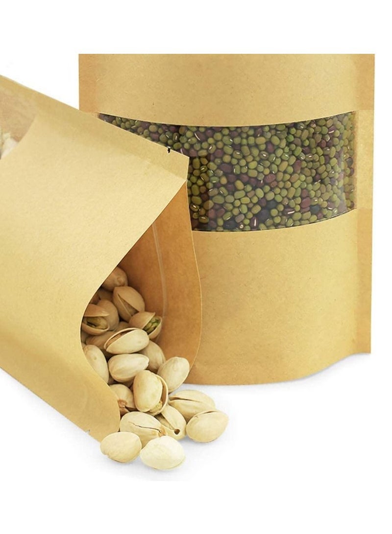 Generic 50 Pcs Self Sealing Sealable Packaging Paper Bags 9*14cm Waterproof Transparent Window Brown Stand Up Zipper Pouches Can Reusable for Food Tea Coffee bags Beans Nuts Seeds Dried Fruits Pouch  - Image 2
