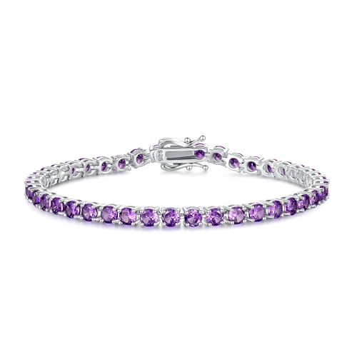 FANCIME Sterling Silver Tennis Bracelet Created Amethyst Tennis Bracelet February Birthstone Wedding Bridal Prom Fine Jewelry Gift For Women, Length 7.2 Inch Width 4mm - Image 1