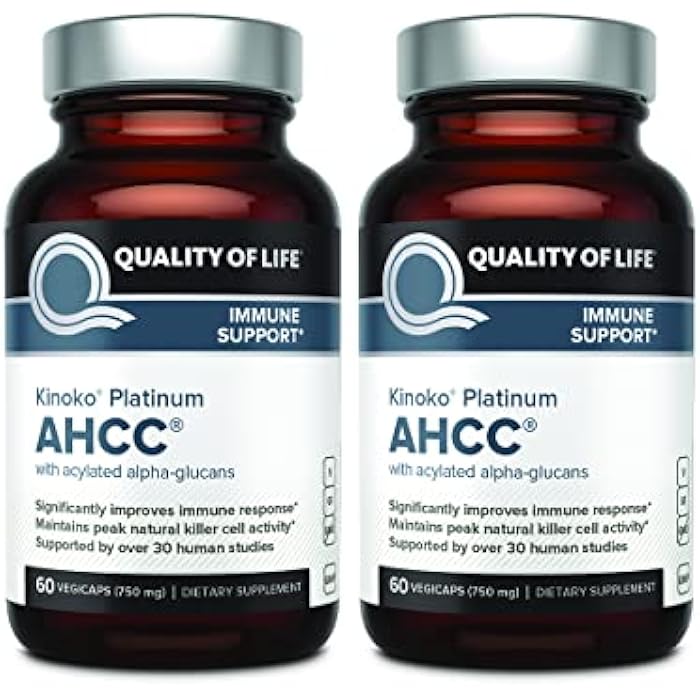 Quality of Life AHCC Kinoko Platinum 750 mg – Premium Immune Support Supplement - Pack of 2, 60 Count Bottles - Image 1