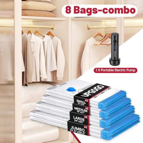 UPGOGO Vacuum Storage Bags with Portable Electric Pump,Vacuum Seal Bags for Clothing,Space Saver Bags,Vacuum Travel Bags for Luggage(Combo 8 Pack) - Image 2