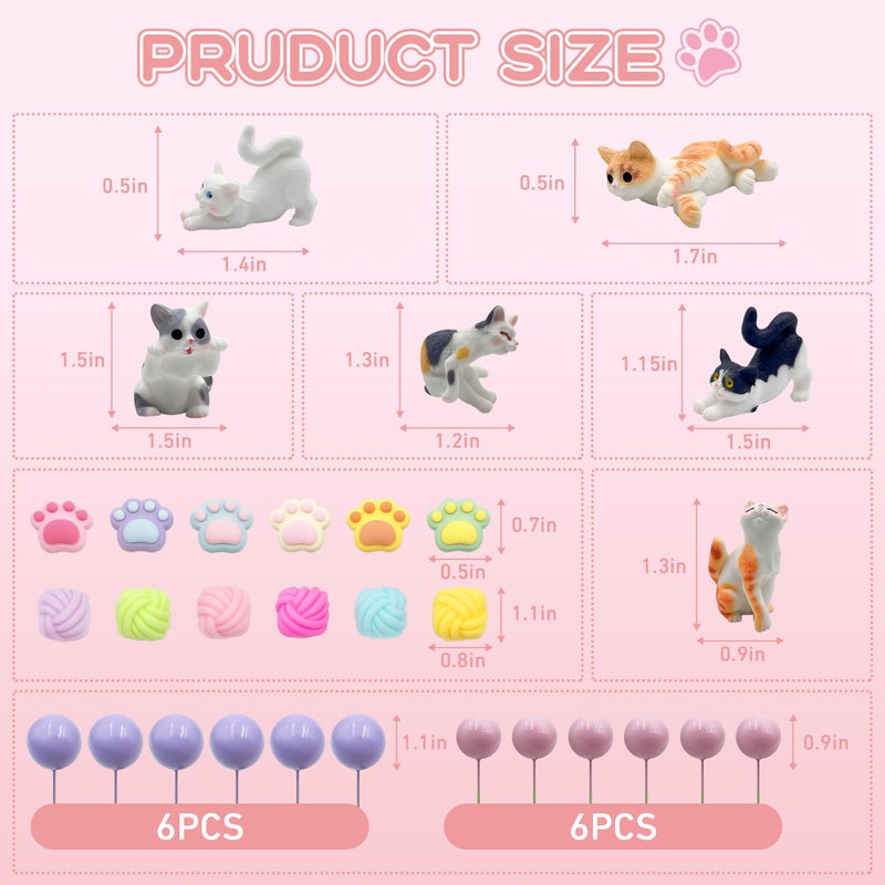 Firleayo Cat Cake Topper Cat Paw Cake Toppers Cat Cake Decorations Cats Themed Cupcake Decor Mini Cats Figurines Wool Ball Cake Toppers for Birthday Baby Shower Party - Image 2