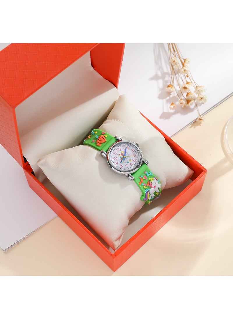 Kids Cute Rainbow Pony Quartz Watch with Plastic Strap Green Rainbow Pony 