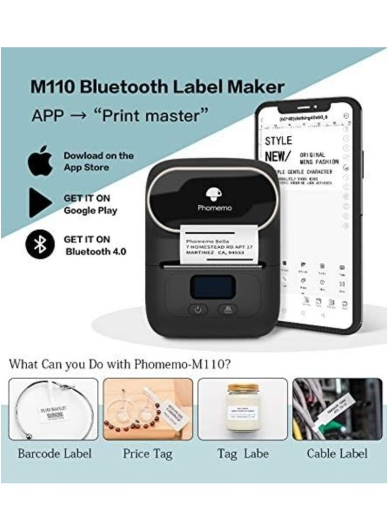 phomemo M110 Label Printer Portable Bluetooth Thermal Mini Label Maker Printer Apply to Labeling Compatible with Android & iOS System With 1 40×30mm Label Black - Image 3