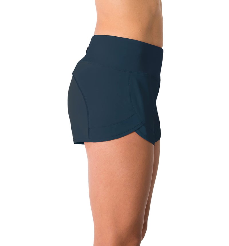 Tough Mode Womens 3" Lightweight Running WOD Volleyball Shorts Workout Mesh Liner Zip Pocket Navy - Image 2