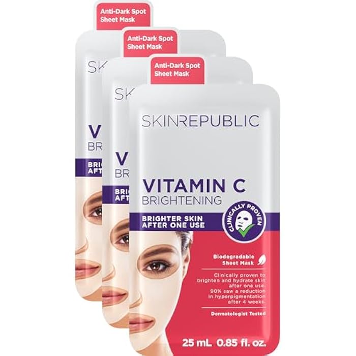 Skin Republic Vitamin C Brightening Sheet Mask Proven to Brighten and Hydrate After One Use. Made in Korea. - Image 1