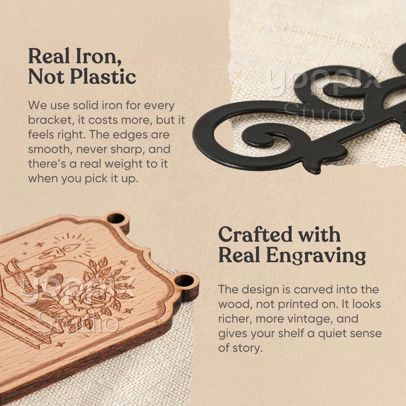 YOPPIX STUDIO YOPPIX Book Nook Tavern Signs - Medieval Shelf Decor with Hanging Brackets, Fantasy Romance Book Genre Dividers for Home Library, Bookshelf Organization and Reading Corner Decorations - Image 3