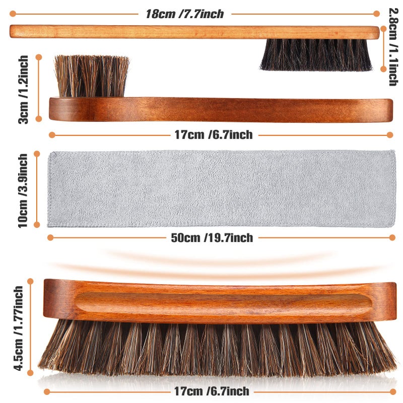 ZJoey 4 Pcs Horsehair Shine Shoes Brush Kit Polish Dauber Applicators Cleaning Leather Shoes Boots Care Brushes Suede Cleaner Brush with Microfiber Shoe Cloth(4 Pcs Style A)  - Image 3