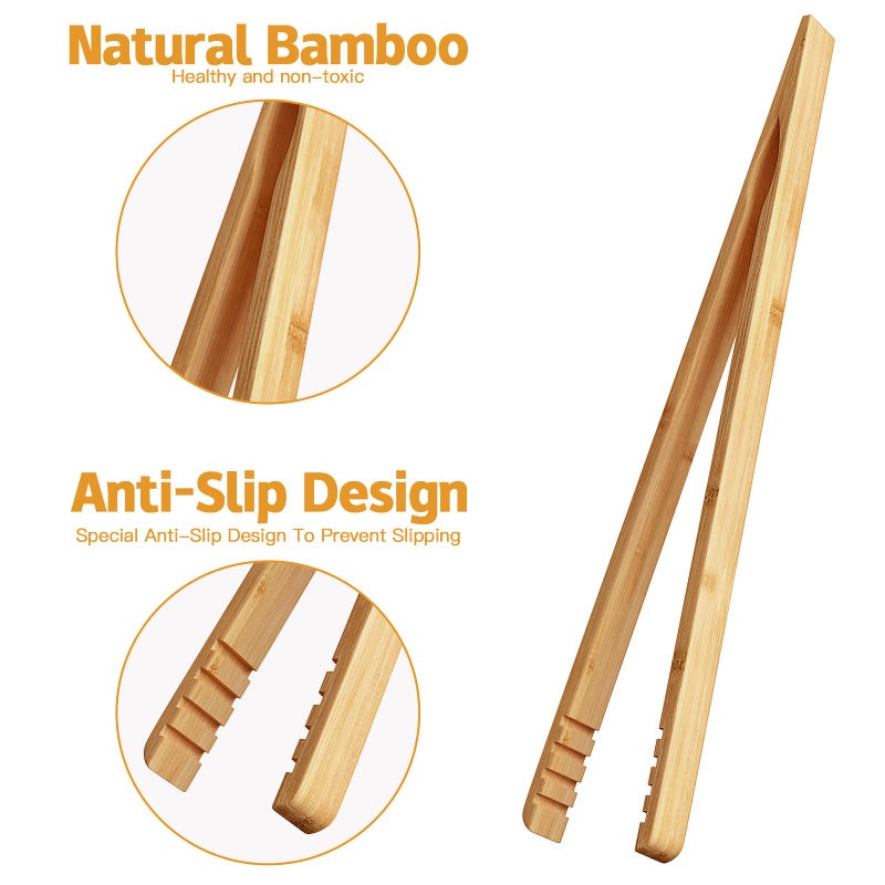 DUJEN 2 Pieces Bamboo Toast Tongs, 10.2 Inches Long Wood Toaster Tongs with Anti-slip Design, Tongs for Cooking with Cooking Oil Coating - Image 3