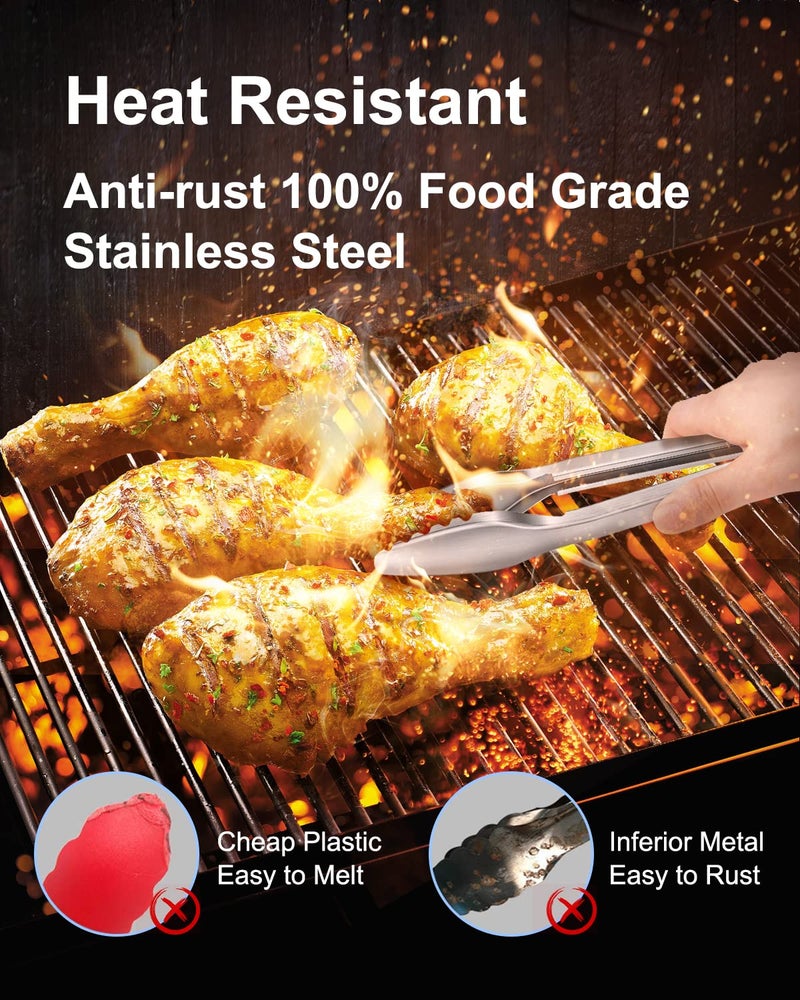 Bnlcd Cooking Tongs with Teeth, Premium Stainless Steel Kitchen Tongs Set of 2-9" and 12", Heavy Duty Locking Metal Food Tongs with Non-Slip Grip - Black - Image 2