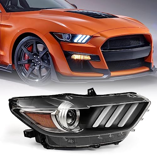 فايون لمصباح أمامي لسيارة فورد موستانج 2015 2016 2017 طراز HIDXenon لمبة هالوجين غير مشمولة عدسة شفافة هيكل أسود الجهة الأمامية اليمنى للراكب
