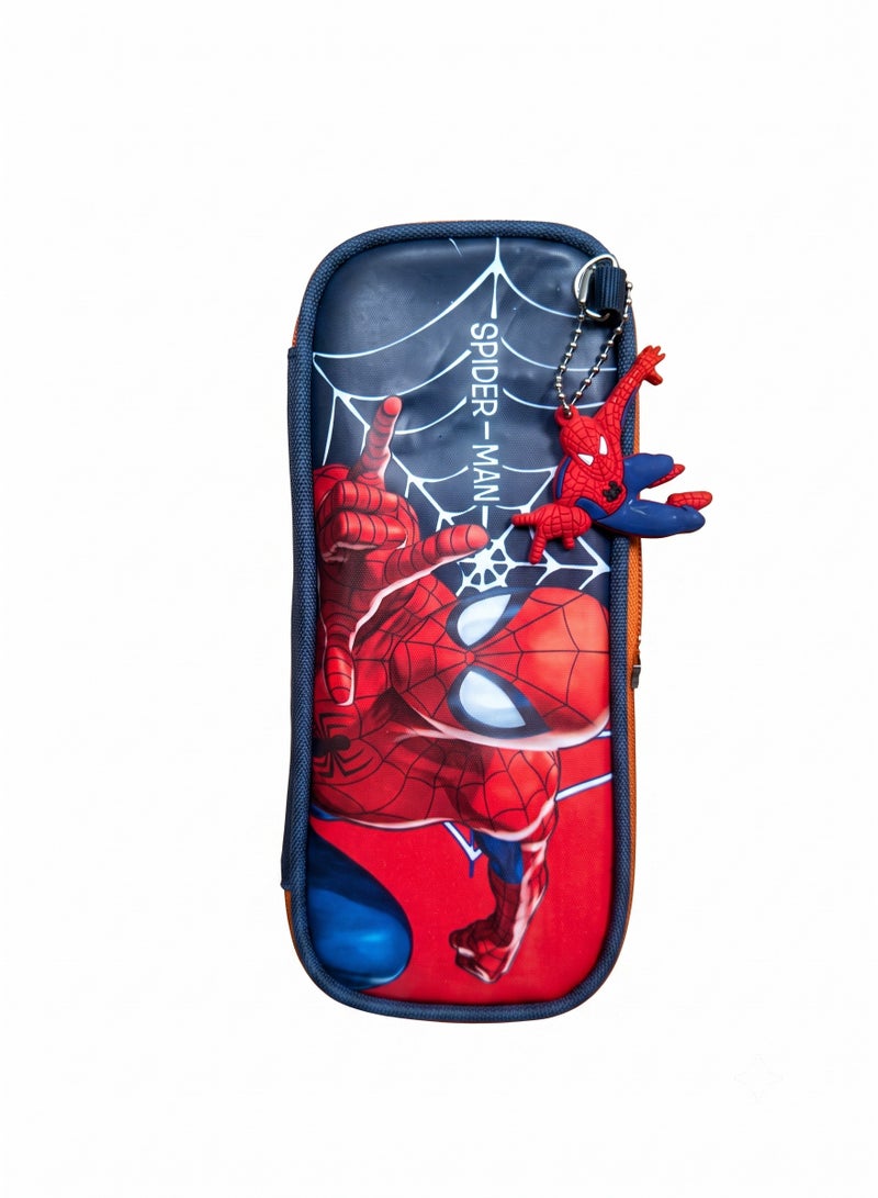 2-Zip Superhero Pencil Case with Rubber Charm Multicolour Double Compartment HA-7837 - Image 1