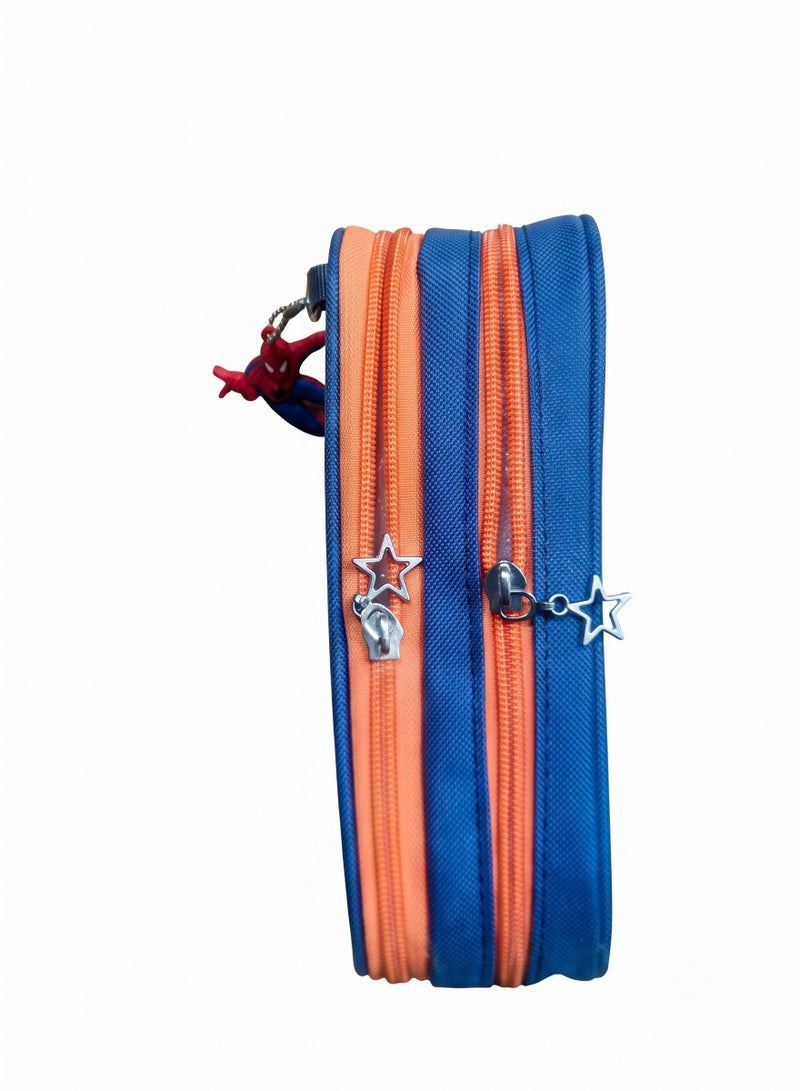 2-Zip Superhero Pencil Case with Rubber Charm Multicolour Double Compartment HA-7837 - Image 2
