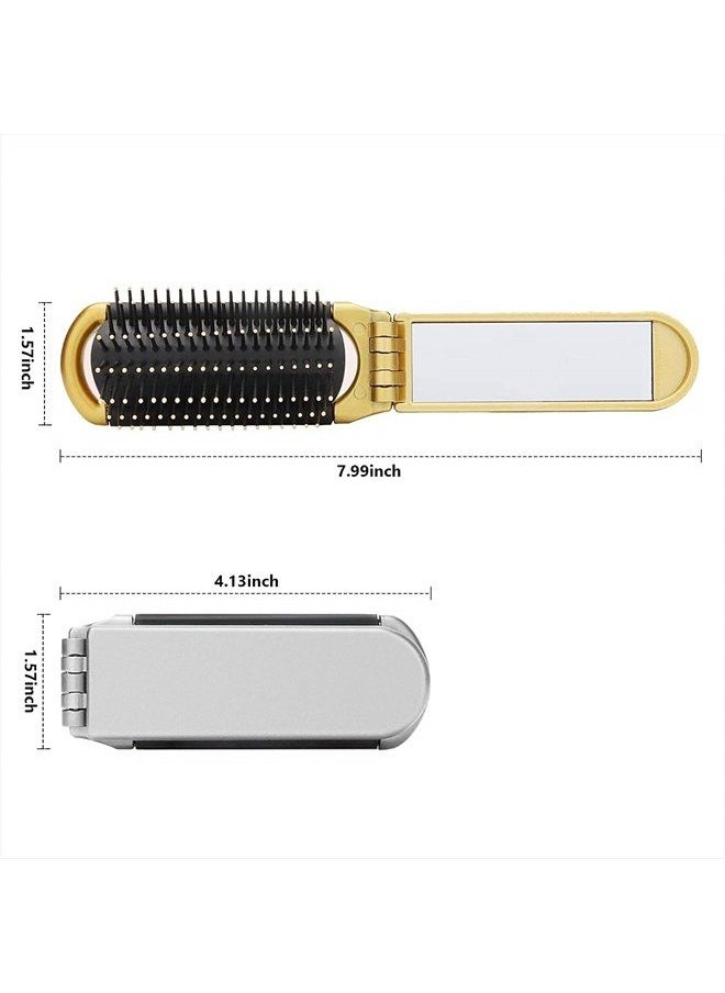 YUSONG - Yusong Mini Travel Hair Brush Set, Folding Hairbrush with Mirror For Women Girls Compact Pocket Size Comb For Purse, Gym, Trip, Swiming (2pcs, Gold&Silver) - Image 1