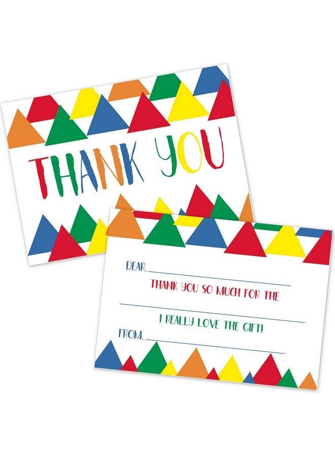 Old Blue Door Invites Preschool Kids Fill In The Blank Thank You Cards (20 Count With Envelopes) Colorful Triangles Pattern Thank You Notes For Boys And Girls - Image 1