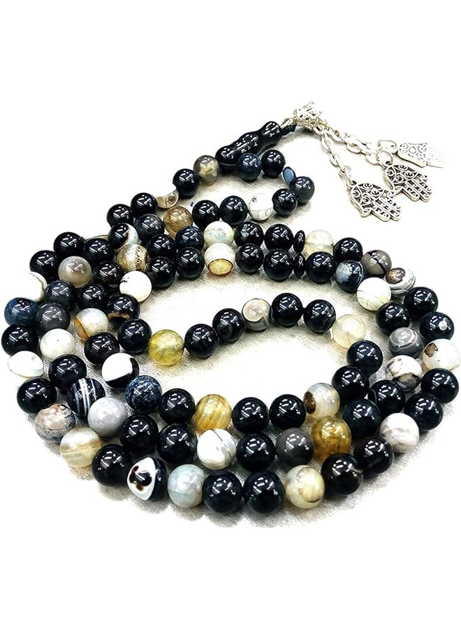 99 Beads 8mm Agate Rosary With Silver Plated Accessories