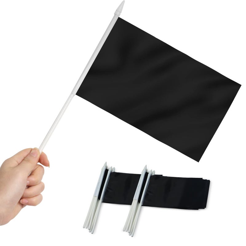 Anley Black Mini Flag 12 Pack Hand Held Small Miniature Solid Black Blank Flags on Stick Fade Resistant Vivid Colors 5x8 Inch with Solid Pole Spear Top - Image 2