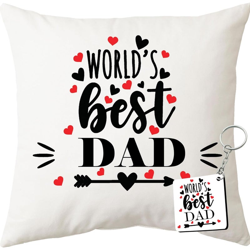 BHAWANI GIFT CREATIONS 12x12 inch World Best Dad Design Gift Cushion and Pillow with 1 Keychain Same Design - Image 1