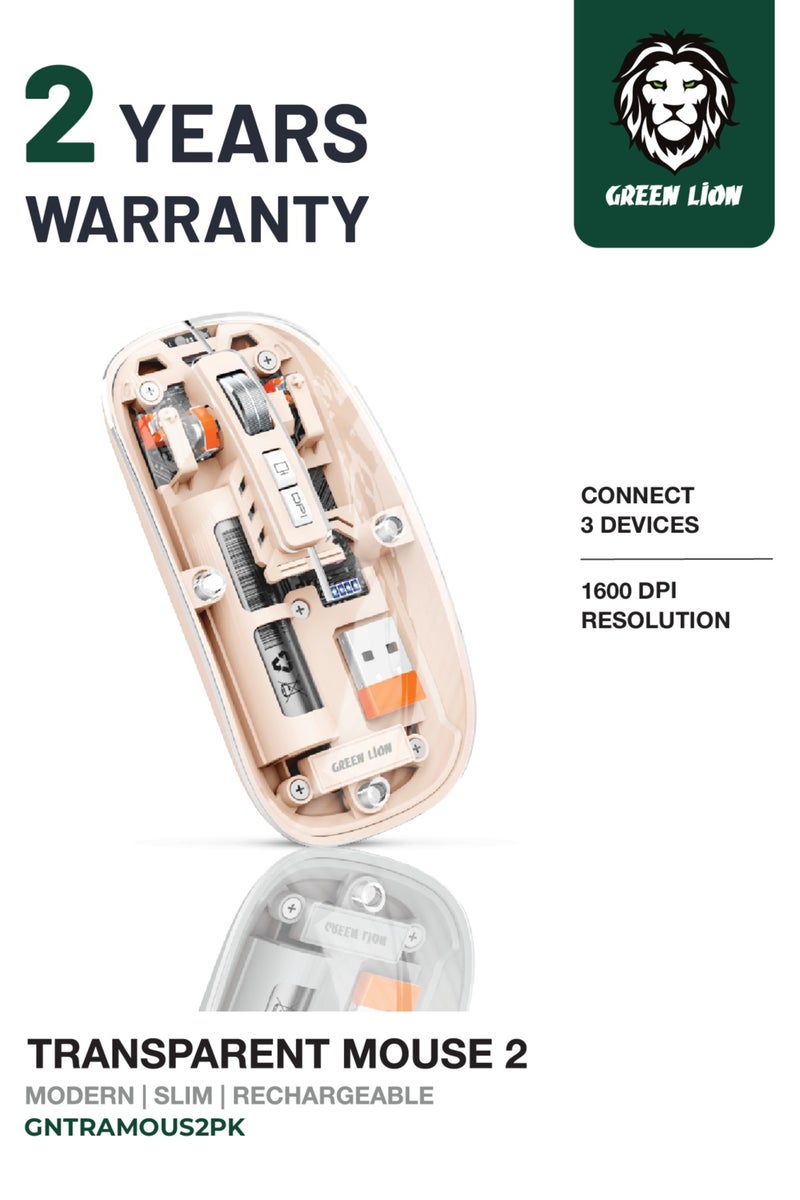 GREEN LION Transparent Mouse 2 1600DPI 10m Range 5 keys Aluminum Alloy Plug & Play for Windows / Android / Mac / 500mAh Battery Capacity / Wireless+BT+Charging Mouse Connection - Pink - Image 1