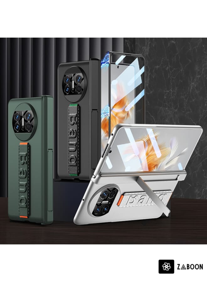 جرين تايجر حافظة هاتف مزودة بحزام معصم مغناطيسي مدمج عالي الدقة لهاتف Huawei Mate X3 (أخضر غامق) - Image 2