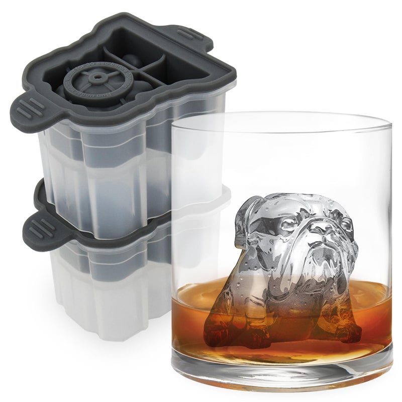 Tovolo Bulldog Shaped Ice Molds Set of 2 Large Ice Mold Gift Ideal for Dog Lovers Unique Ice Mold Chills Drinks OdorFree Freezer Storage DishwasherSafe with Silicone Plunger