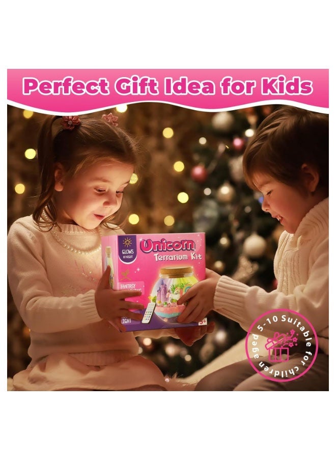 Bukela Unicorn Terrarium Craft Kit for Kids Gifts for Girls Night Light Up Terrarium Kit DIY Unicorn Birthday Gift Toys for Girls Ages 4 5 6 7 8-12 Year Old Unicorn Art Craft Kit with Remote - Image 2