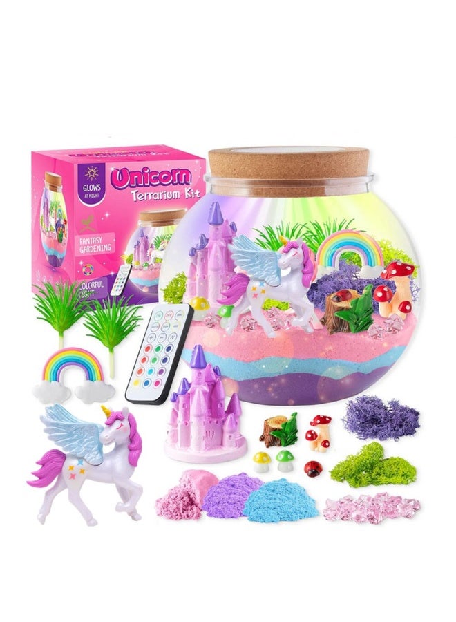 Bukela Unicorn Terrarium Craft Kit for Kids Gifts for Girls Night Light Up Terrarium Kit DIY Unicorn Birthday Gift Toys for Girls Ages 4 5 6 7 8-12 Year Old Unicorn Art Craft Kit with Remote - Image 1