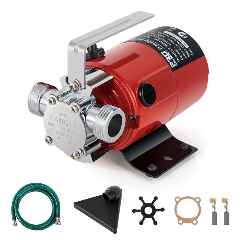 مضخة المرافق Prostormer 1/10HP 120V مضخة نقل المياه الكهربائية الصغيرة المحمولة 330GPH معدات السباكة مع مجموعة خرطوم المياه رائعة لتصريف المياه في الفناء والحديقة - Image 1