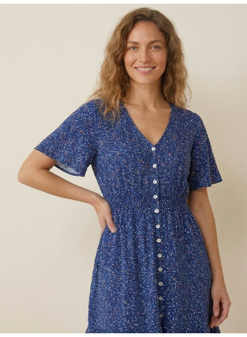 Victor And Jane  Abstract Printed Mini Dress with V-Neck for Women | Best Price UAE