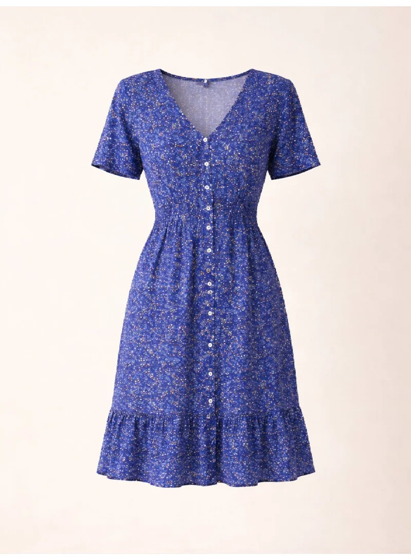 Victor And Jane  Abstract Printed Mini Dress with V-Neck for Women | Best Price UAE
