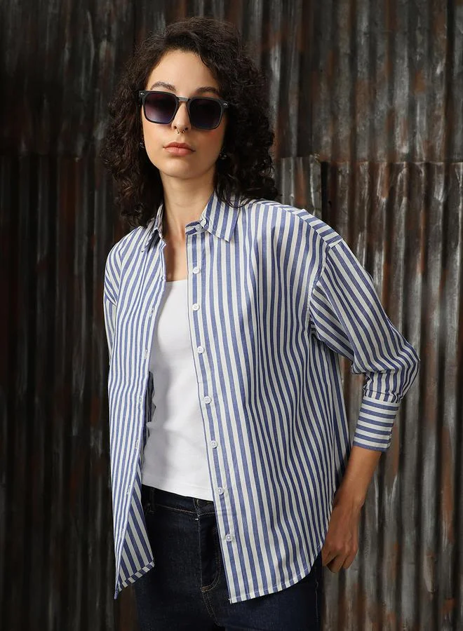 HIGH STAR Striped Spread Collar Buttoned Shirts by Styli