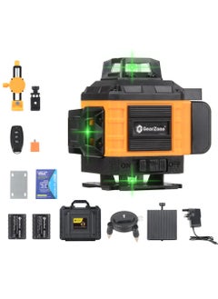 جيرزون مستوى ليزر 360 خطًا من GearZone، 4x360° احترافي، مستوى ليزر أخضر متقاطع 4D للبناء وتعليق الصور مع بطاريتين وقوس مغناطيسي وجهاز تحكم عن بعد - برتقالي  - Image 1