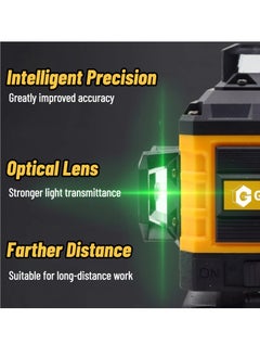 جيرزون مستوى ليزر 360 خطًا من GearZone، 4x360° احترافي، مستوى ليزر أخضر متقاطع 4D للبناء وتعليق الصور مع بطاريتين وقوس مغناطيسي وجهاز تحكم عن بعد - برتقالي  - Image 3