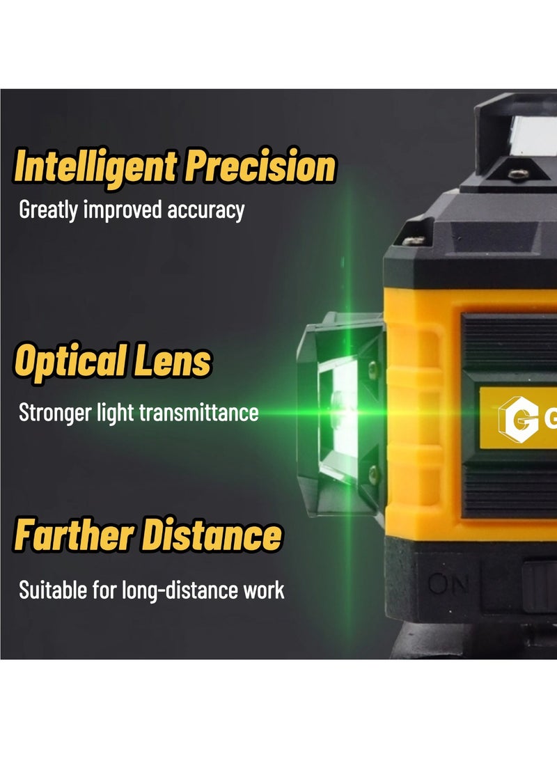 جيرزون مستوى ليزر 360 خطًا من GearZone، 4x360° احترافي، مستوى ليزر أخضر متقاطع 4D للبناء وتعليق الصور مع بطاريتين وقوس مغناطيسي وجهاز تحكم عن بعد - برتقالي  - Image 3