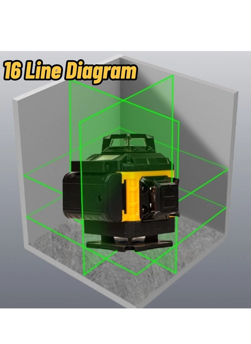 GearZone 16 Lines Laser 360 Level Self Leveling, 4x360° Professional 4D Green Cross Line laser Level for Construction and Picture Hanging with 2 Batteries,Magnetic Bracket & Remote Control-Orange