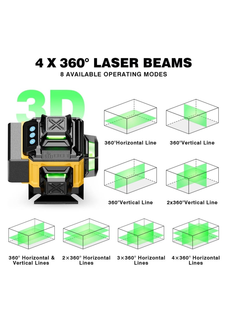 GearZone 16 Lines Laser 360 Level Self Leveling, 4x360° Professional 4D Green Cross Line laser Level for Construction and Picture Hanging with 2 Batteries,Magnetic Bracket & Remote Control-Orange