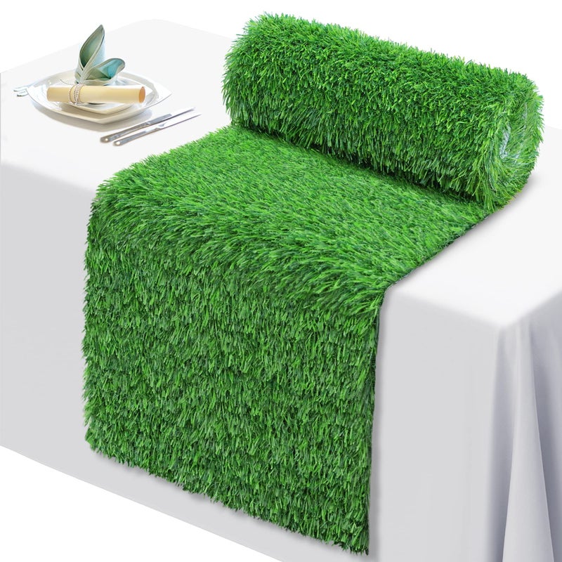 GoldOuya 12 x 72 Inch Artificial Grass Dining Table Runner Green Table Decor for Holiday Party  Kitchen Decor  Wedding  Banquet  Indoor/Outdoor Tea Party Decorations - Image 1