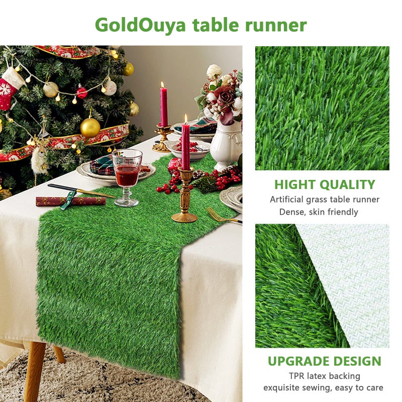 GoldOuya 12 x 72 Inch Artificial Grass Dining Table Runner Green Table Decor for Holiday Party  Kitchen Decor  Wedding  Banquet  Indoor/Outdoor Tea Party Decorations - Image 2