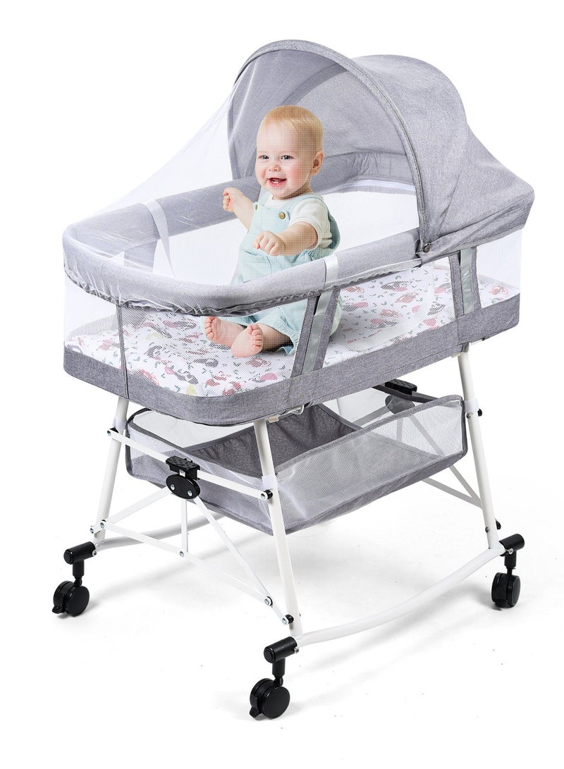 XiuWoo Baby Bassinet Portable 3-in-1 Baby Sleeper Rocking Cradle Bed Baby Sleeper Crib with Storage Basket Easy Moving Bassinet with Breathable Net Mattress - Image 1