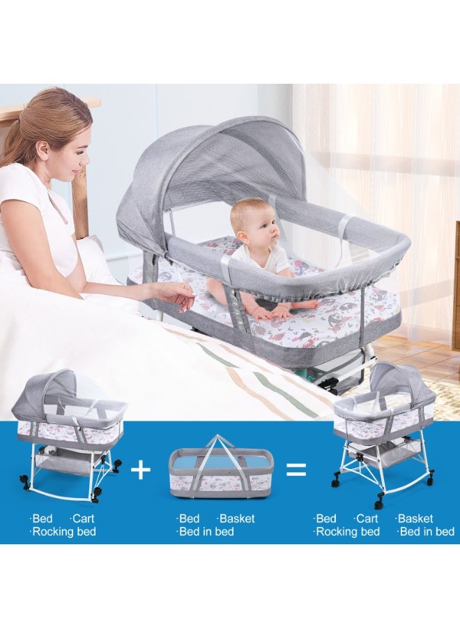 XiuWoo Baby Bassinet Portable 3-in-1 Baby Sleeper Rocking Cradle Bed Baby Sleeper Crib with Storage Basket Easy Moving Bassinet with Breathable Net Mattress - Image 2