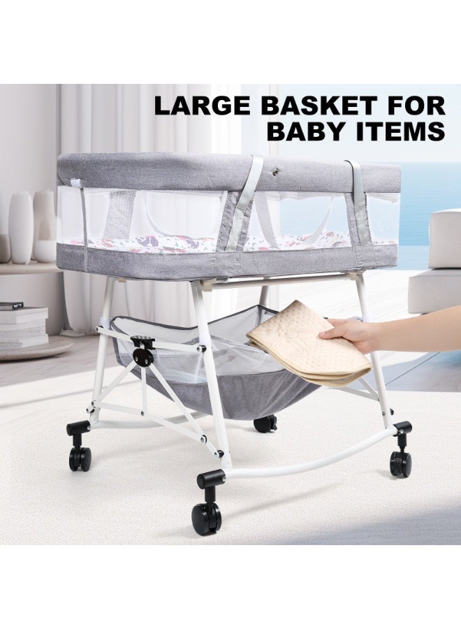 XiuWoo Baby Bassinet Portable 3-in-1 Baby Sleeper Rocking Cradle Bed Baby Sleeper Crib with Storage Basket Easy Moving Bassinet with Breathable Net Mattress - Image 4