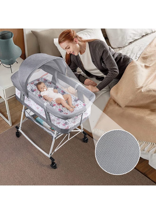XiuWoo Baby Bassinet Portable 3-in-1 Baby Sleeper Rocking Cradle Bed Baby Sleeper Crib with Storage Basket Easy Moving Bassinet with Breathable Net Mattress - Image 3