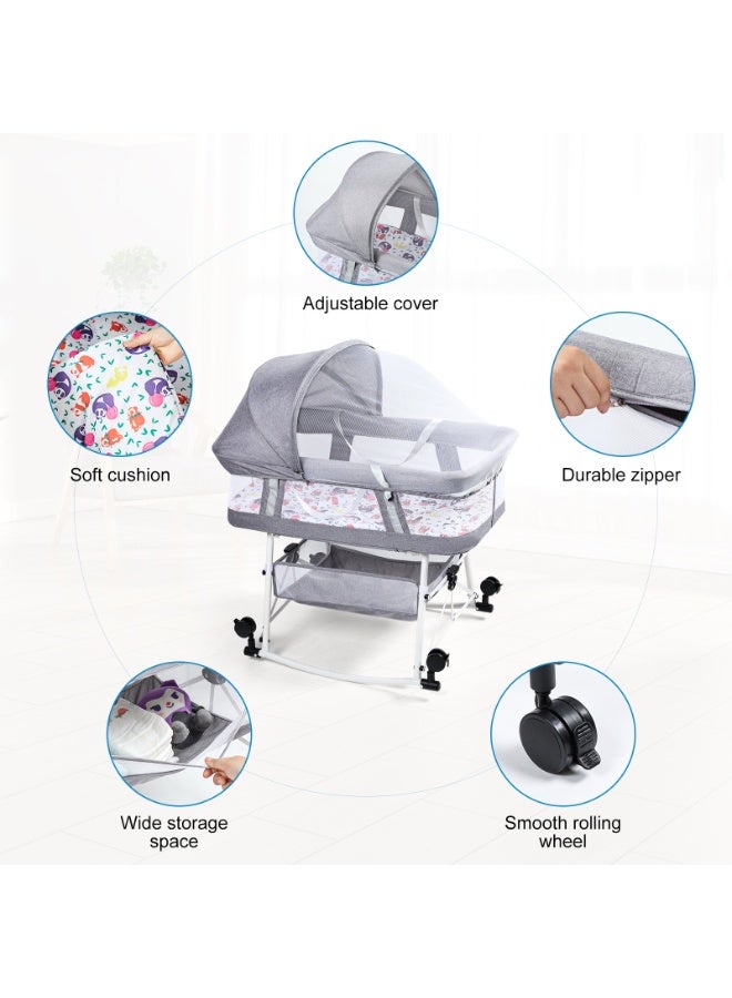 XiuWoo Baby Bassinet Portable 3-in-1 Baby Sleeper Rocking Cradle Bed Baby Sleeper Crib with Storage Basket Easy Moving Bassinet with Breathable Net Mattress - Image 5